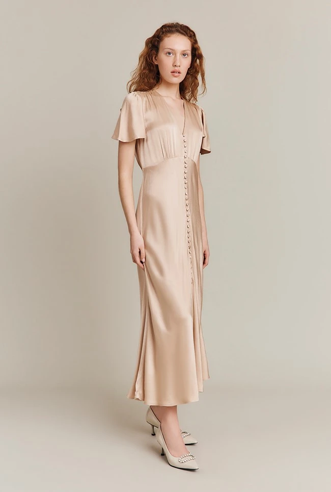 Grace Satin Midi Dress Stone 2 Grace Satin Midi Dress Stone - Image 2