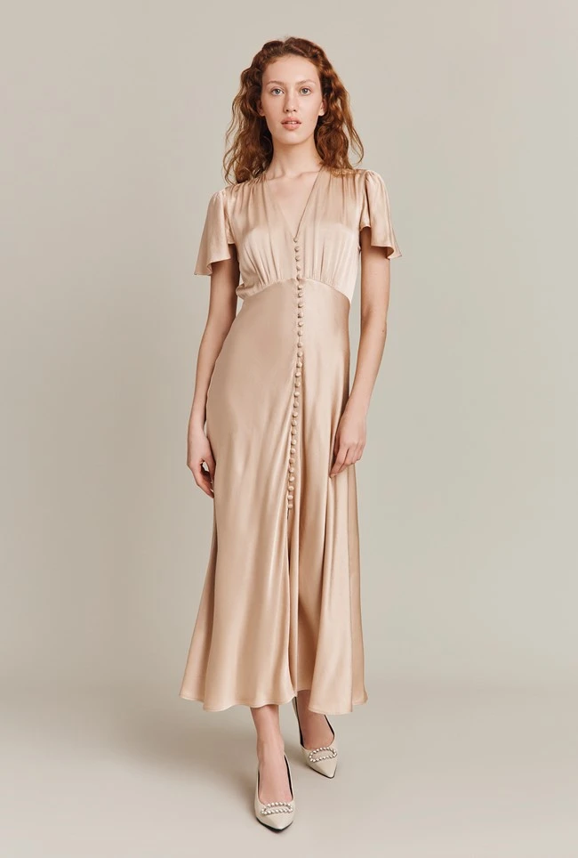 Grace Satin Midi Dress Stone 4 Grace Satin Midi Dress Stone - Image 4