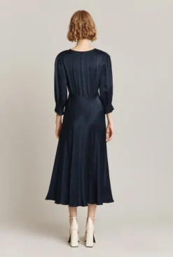 Elle Satin Midi Dress Navy -KILA Clothing Shop D04G019 K10 25261 650px 964px