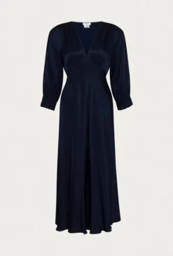 Elle Satin Midi Dress Navy -KILA Clothing Shop D04G019 K10 26036 650px 964px