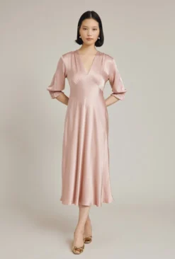 Elle Satin Midi Dress Boudoir Pink