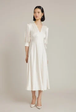 Elle Satin Midi Dress Ivory -KILA Clothing Shop D04G019A M12 27481 650px 964px