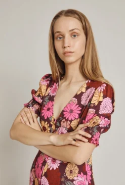 Alisa Dress Pink Woodstock Floral -KILA Clothing Shop D04G030 Z17 24459 650px 964px