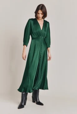 Madison Satin Midi Dress Dark Green -KILA Clothing Shop D05G001A J13 28716 650px 964px