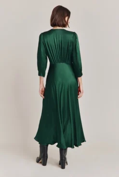 Madison Satin Midi Dress Dark Green -KILA Clothing Shop D05G001A J13 28718 650px 964px