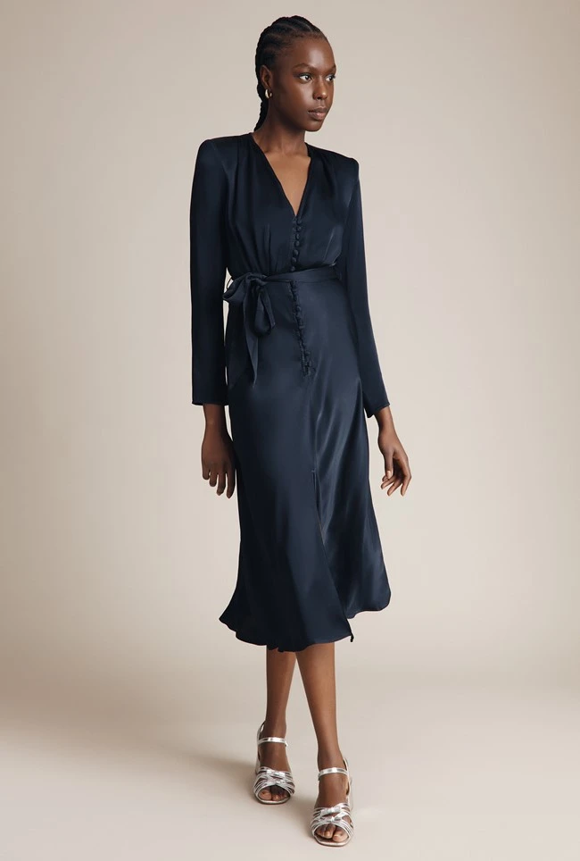 Meryl Satin Midi Dress Navy 2 Meryl Satin Midi Dress Navy - Image 2