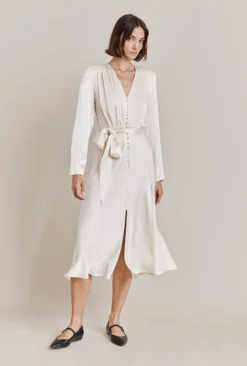 Meryl Satin Midi Dress Ivory