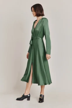 Meryl Satin Midi Dress Fir -KILA Clothing Shop D05G002A J77 28755 650px 964px