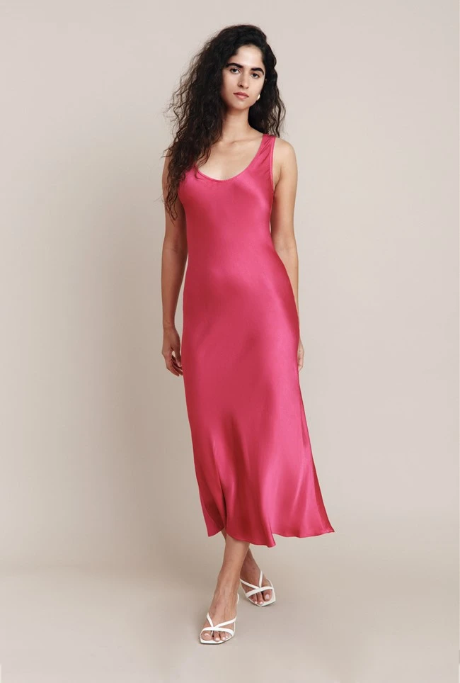Palm Hot Pink Satin Slip Midi Dress Hot Pink 1 Palm Hot Pink Satin Slip Midi Dress Hot Pink