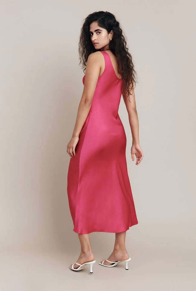 Palm Hot Pink Satin Slip Midi Dress Hot Pink 3 Palm Hot Pink Satin Slip Midi Dress Hot Pink - Image 3
