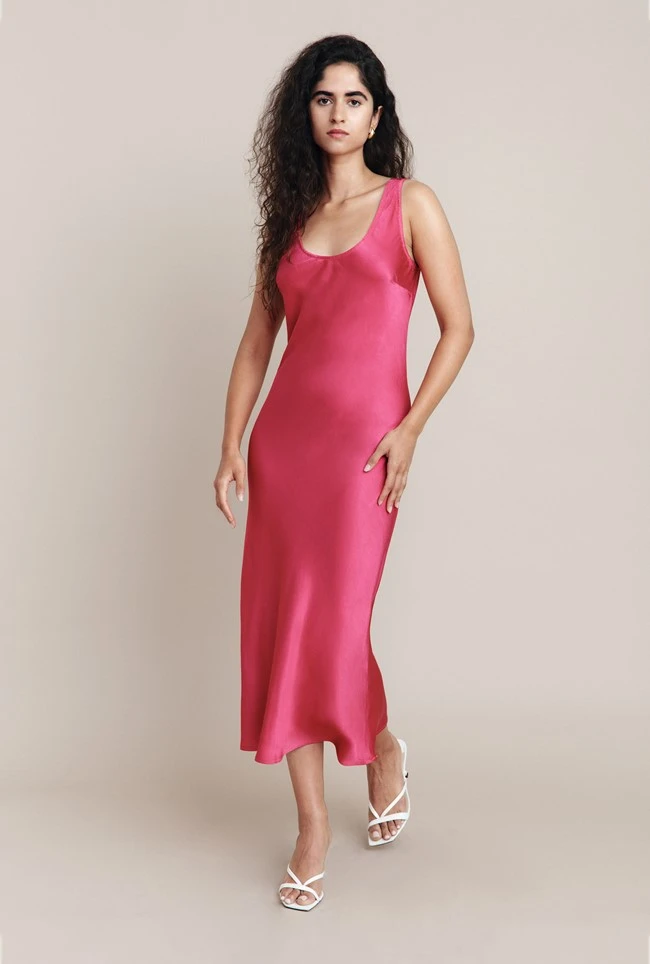 Palm Hot Pink Satin Slip Midi Dress Hot Pink 4 Palm Hot Pink Satin Slip Midi Dress Hot Pink - Image 4