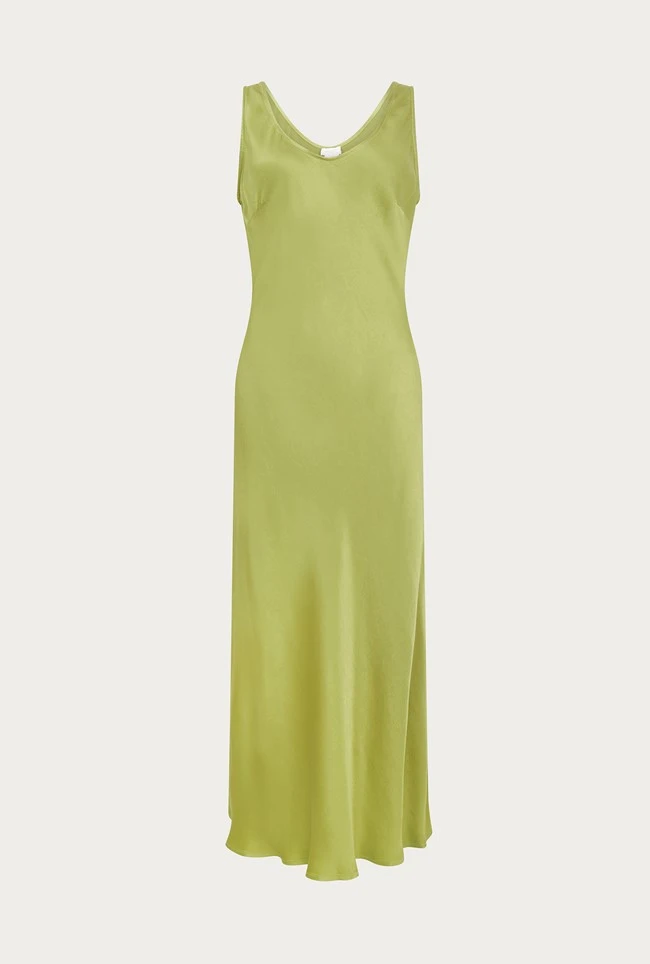 Palm Satin Slip Midi Dress Olive 2 Palm Satin Slip Midi Dress Olive - Image 2