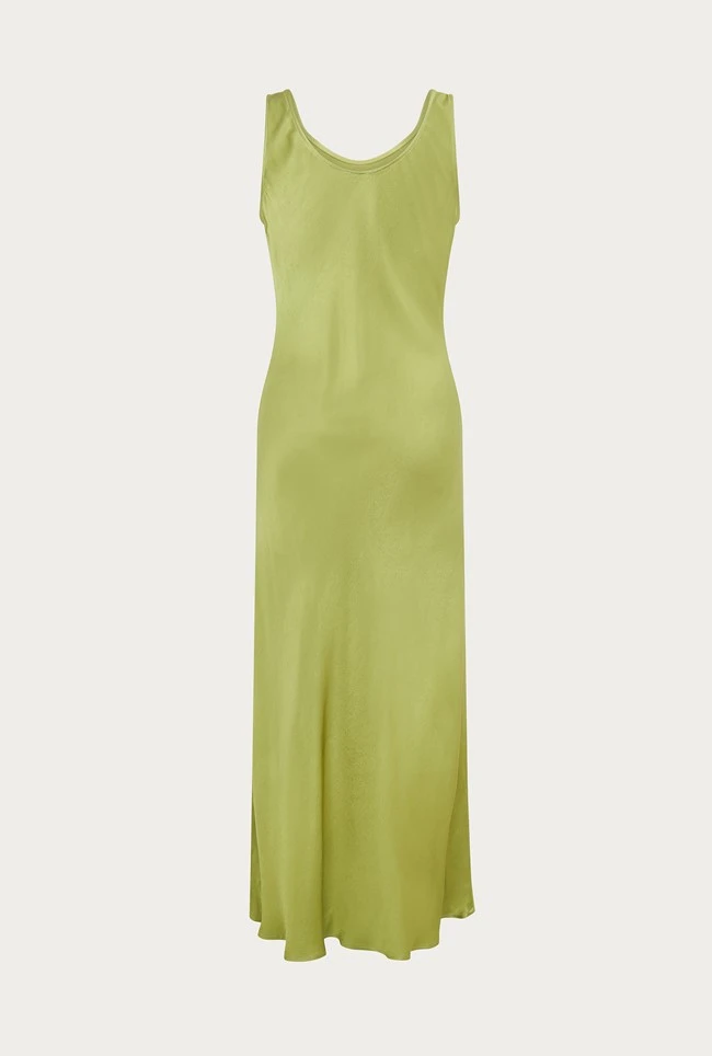 Palm Satin Slip Midi Dress Olive 3 Palm Satin Slip Midi Dress Olive - Image 3