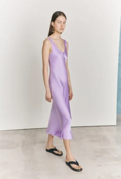 Palm Lilac Satin Slip Midi Dress Lilac