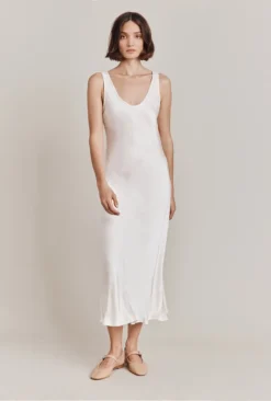 Palm Satin Slip Midi Dress Ivory -KILA Clothing Shop D05G003 M12 28452 650px 964px