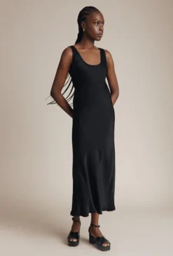 Palm Satin Slip Midi Dress Black -KILA Clothing Shop D05G003A A01 29023 650px 964px