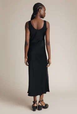 Palm Satin Slip Midi Dress Black -KILA Clothing Shop D05G003A A01 29026 650px 964px