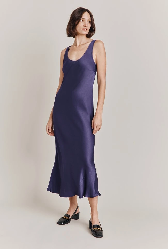 Palm Satin Slip Midi Dress Purple 2 Palm Satin Slip Midi Dress Purple - Image 2