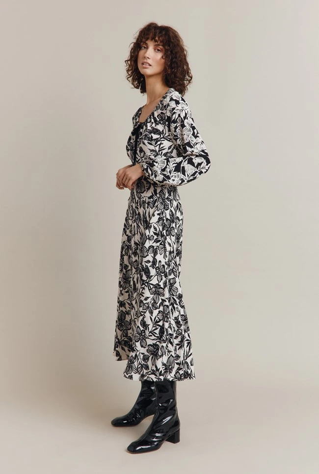 Belle Crepe Midi Dress Graphic Floral 1 Belle Crepe Midi Dress Graphic Floral