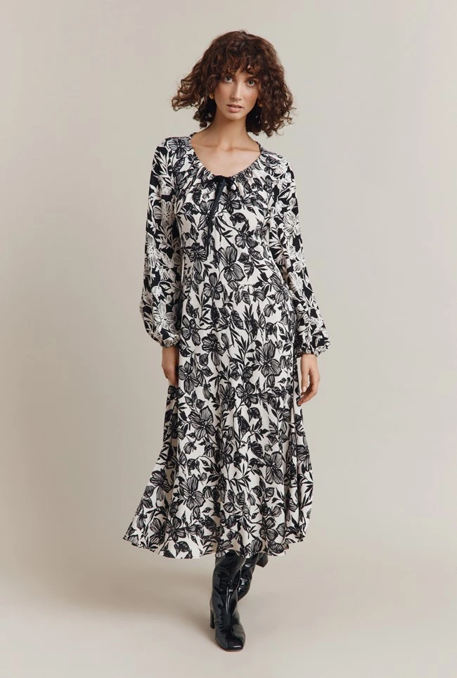 Belle Crepe Midi Dress Graphic Floral 2 Belle Crepe Midi Dress Graphic Floral - Image 2