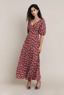 Annie Crepe Midi Dress Red Floral