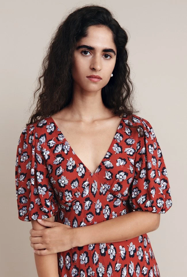 Annie Crepe Midi Dress Red Floral 3 Annie Crepe Midi Dress Red Floral - Image 3