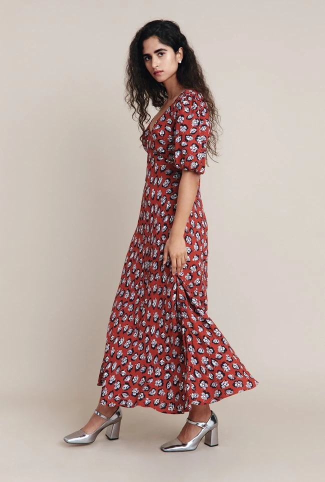 Annie Crepe Midi Dress Red Floral 2 Annie Crepe Midi Dress Red Floral - Image 2