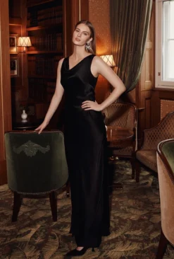 Ada Satin Maxi Dress Black