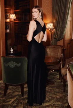 Ada Satin Maxi Dress Black -KILA Clothing Shop D05G075 A01 26318 650px 964px