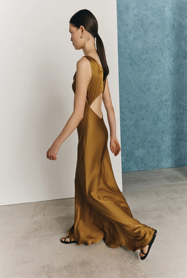 Ada Satin Maxi Dress Olive 2 Ada Satin Maxi Dress Olive - Image 2