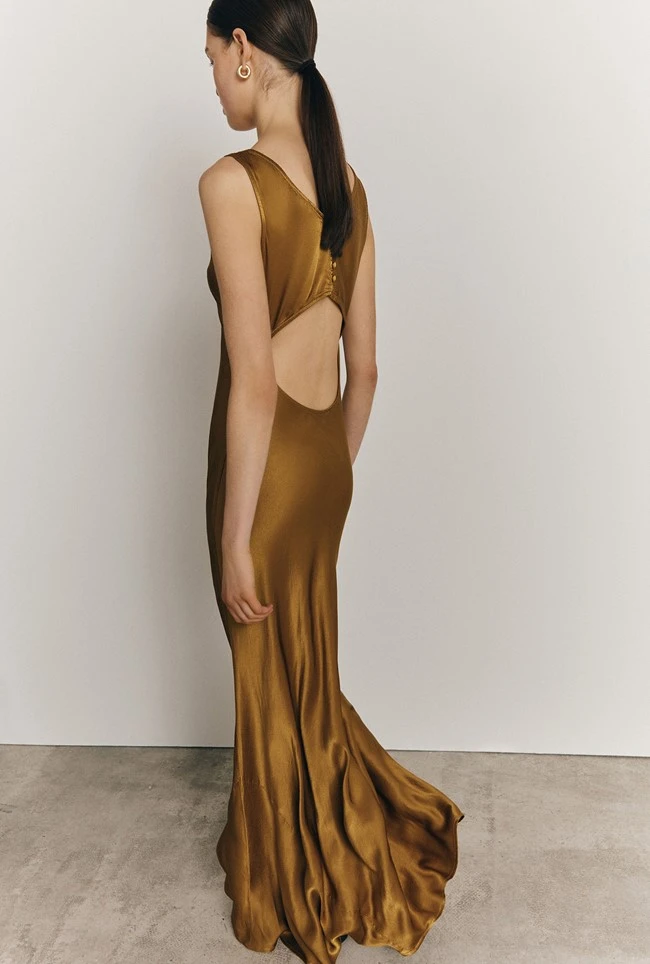 Ada Satin Maxi Dress Olive 4 Ada Satin Maxi Dress Olive - Image 4