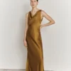 Ada Satin Maxi Dress Olive