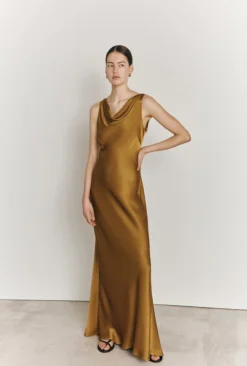 Ada Satin Maxi Dress Olive