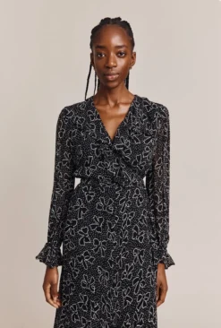 Su Georgette Maxi Dress Black Velvet Bows