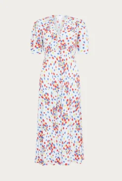 Lucy Satin Midi Dress Blue Umbrella Flowers -KILA Clothing Shop D06G003 Z30 27332 650px 964px