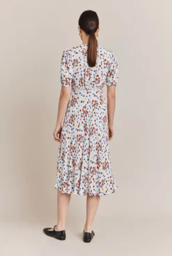 Lucy Satin Midi Dress Blue Umbrella Flowers -KILA Clothing Shop D06G003 Z30 27336 650px 964px