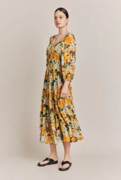 Pandora Georgette Midi Dress Green Hydrangea -KILA Clothing Shop D06G015A Z21 27411 650px 964px