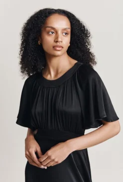 Flora Satin Midi Dress Black -KILA Clothing Shop D06G016 A01 28055 650px 964px