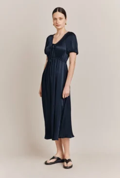 Morella Satin Midi Dress Navy