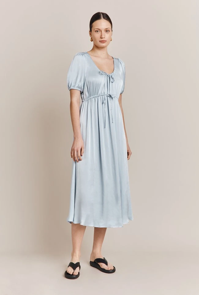 Morella Satin Midi Dress Chambray Blue 1 Morella Satin Midi Dress Chambray Blue