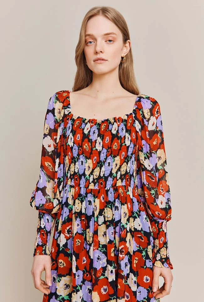 Kristie Crepe Midi Dress Poppy Floral Black 1 Kristie Crepe Midi Dress Poppy Floral Black