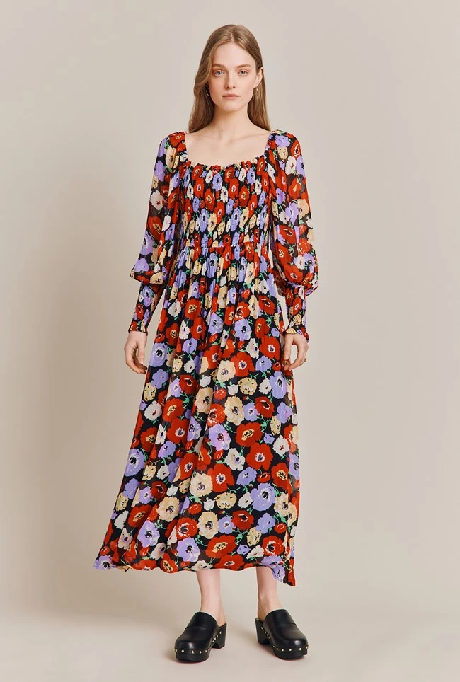 Kristie Crepe Midi Dress Poppy Floral Black 2 Kristie Crepe Midi Dress Poppy Floral Black - Image 2