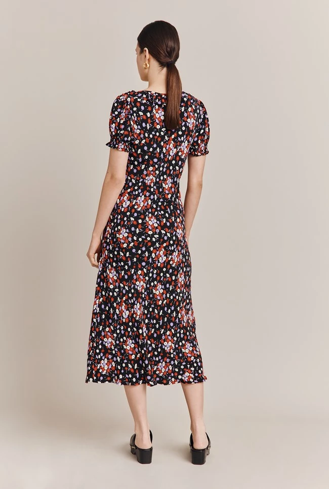 Kaylee Black Floral Print Midi Dress Black Umbrella Flowers 4 Kaylee Black Floral Print Midi Dress Black Umbrella Flowers - Image 4