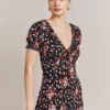 Kaylee Black Floral Print Midi Dress Black Umbrella Flowers