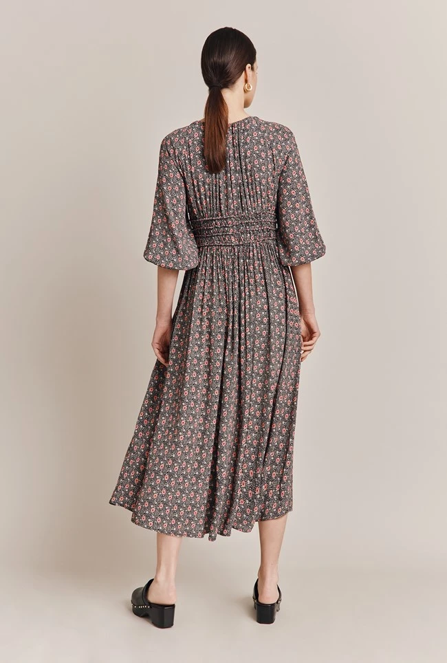 Larissa Crepe Midi Dress Black Mini Roses 4 Larissa Crepe Midi Dress Black Mini Roses - Image 4