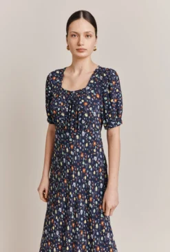 Becca Navy Floral Print Midi Dress Navy Floral