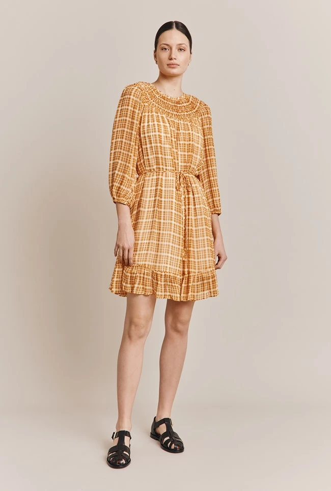 Poppy Gingham Knee Length Dress Orange Gingham 2 Poppy Gingham Knee Length Dress Orange Gingham - Image 2