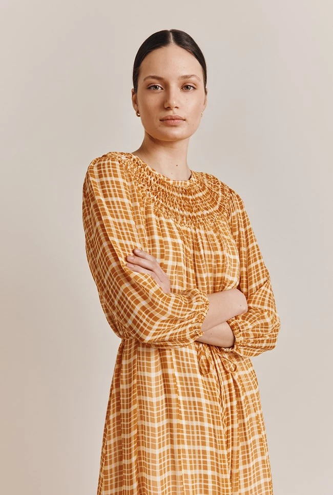 Poppy Gingham Knee Length Dress Orange Gingham 1 Poppy Gingham Knee Length Dress Orange Gingham