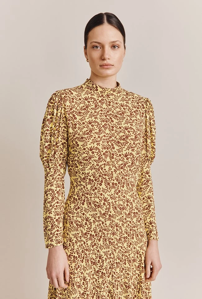 Lea Crepe Midi Dress Yellow Flowerpots 1 Lea Crepe Midi Dress Yellow Flowerpots