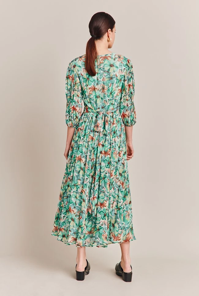 Margot Georgette Midi Dress Green Floral 4 Margot Georgette Midi Dress Green Floral - Image 4